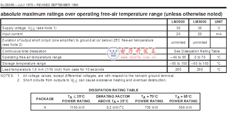 lm3900參數(shù)表