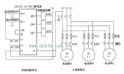 PLC噴泉控制的電路圖,plc噴泉實物接線圖