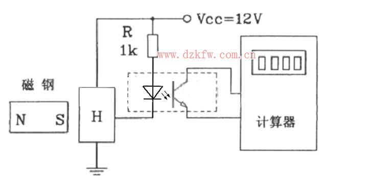 霍爾接近開關組成的計數器電路圖