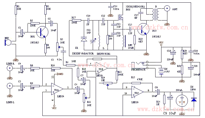 調頻(FM)發射機電路圖大全(調頻收音機/調頻中頻/兆瓦無線電發射機電路圖詳解)
