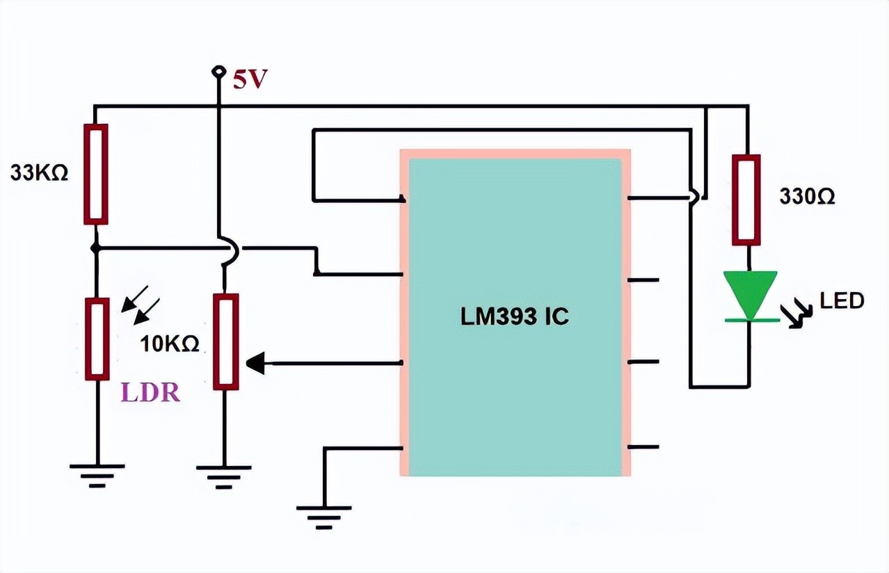 基于LM393 IC的比較器小夜燈電路 基于LM393 IC的比較器小夜燈電路