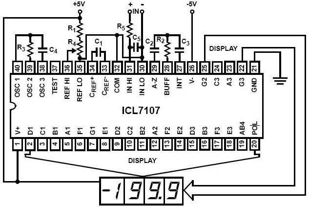 ICL7107的引腳圖及引腳功能,簡單電壓表制作