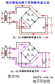 橋式整流電路的工作原理,橋式整流橋電流方向