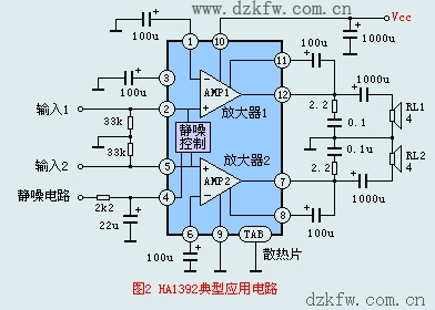 HA1392典型應(yīng)用電路,音頻功放電路圖