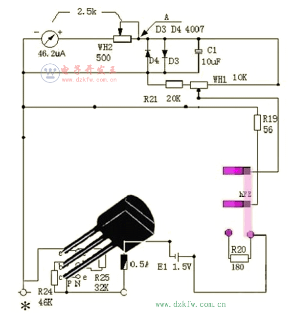 mf47萬用表測量三極管電路