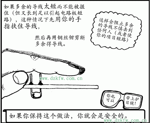 手指扶住導線,然后再用鋼絲鉗剪斷多余得導線