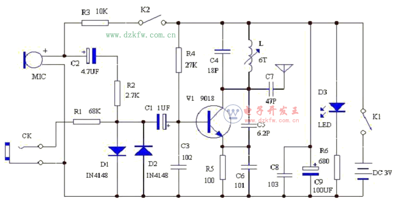 最簡單無線發(fā)射電路圖大全(超聲波發(fā)射/射頻收發(fā)電路/調(diào)頻發(fā)射器)