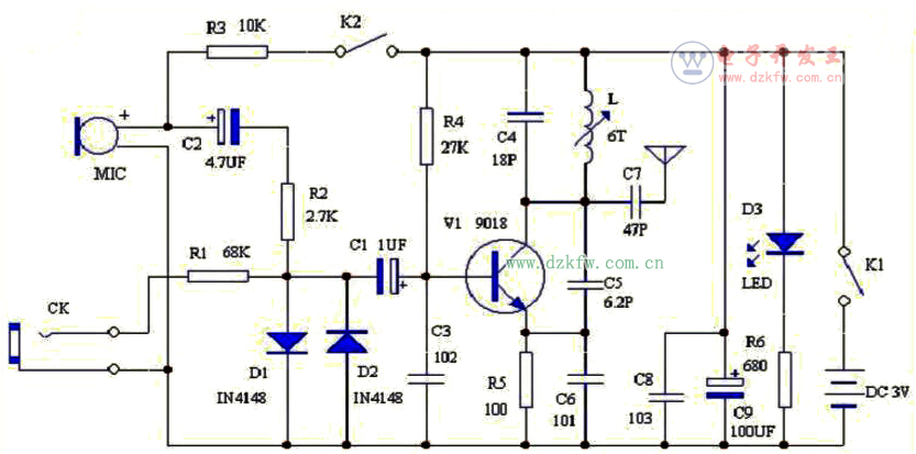 簡(jiǎn)單9018無(wú)線發(fā)射電路