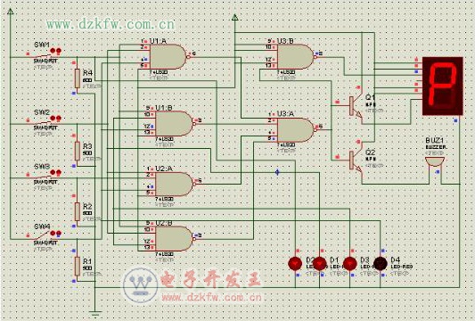 74ls20實(shí)現(xiàn)的四人表決器