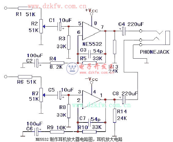 NE5532制作耳機放大器電路圖,耳機放大電路